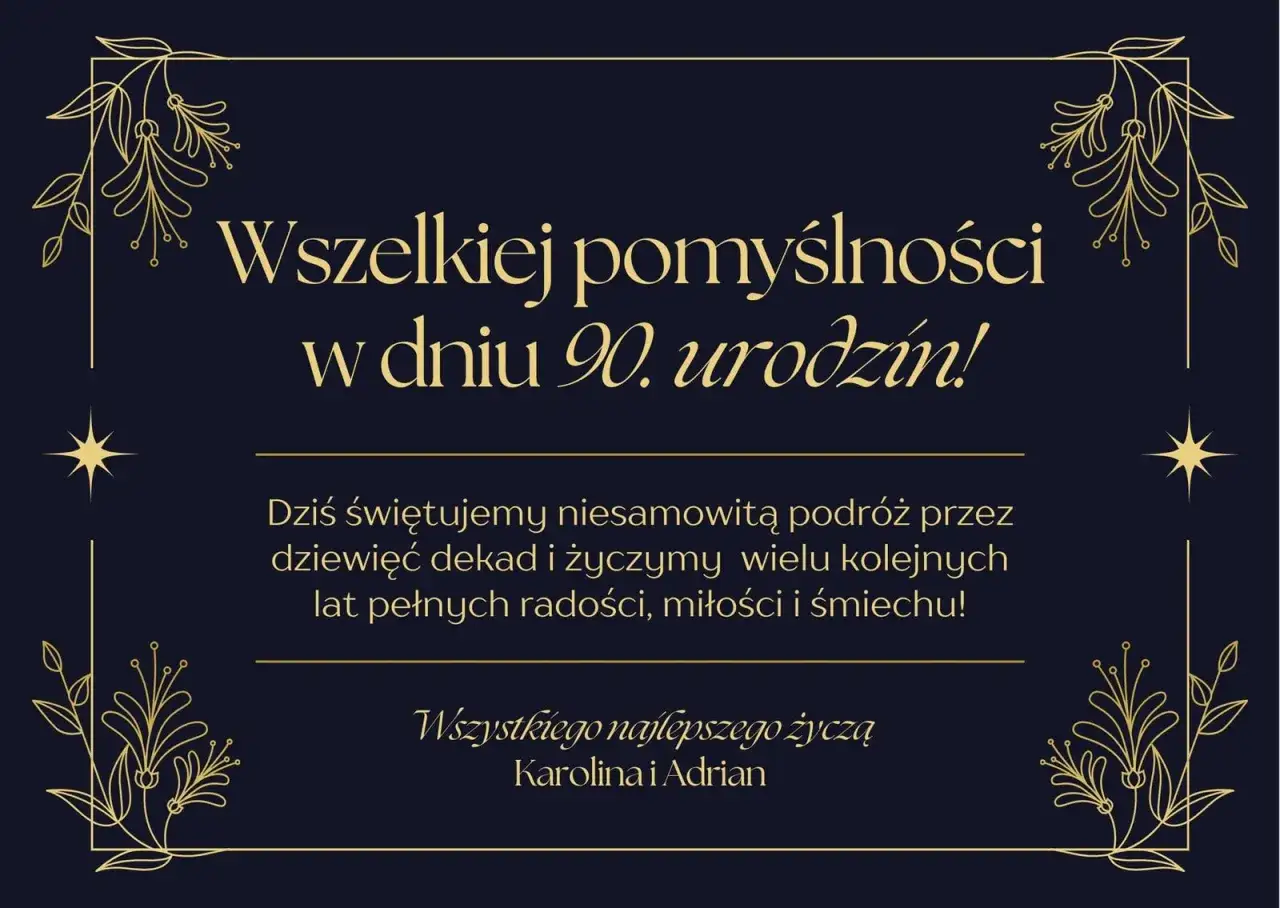 Eleganckie życzenia na 90 urodziny z tekstem 
